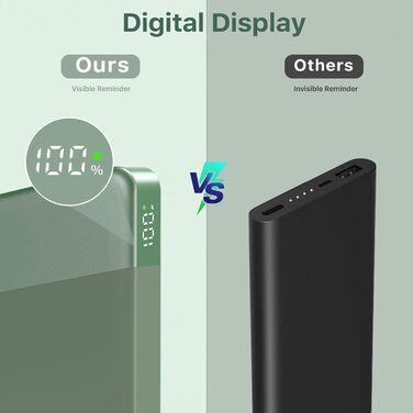 Power Bank Nobis 10000mAh 25W з USB-C кабелем, цифровою індикацією, зелений
