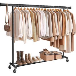 SONGMICS Clothes Rack on Wheels, Heavy-Duty Garment Rack, Extendable Clothes Rod, Holds up to 100 kg, Easy Assembly, Portable, HSR13S (Black, (160-200)W cm)