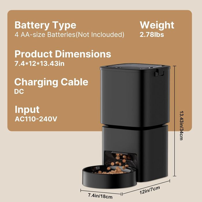 Автоматичний годівниця для котів та собак з Wi-Fi, 5L, керування через додаток, 1-10 прийомів їжі на день