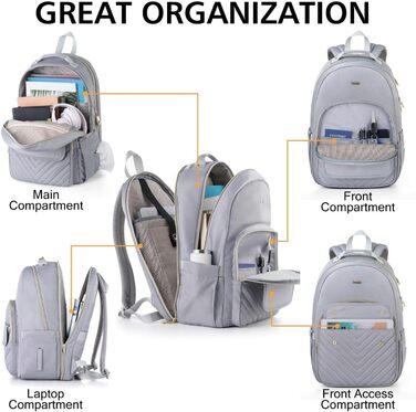 Жіночий рюкзак для ноутбука 17.3 дюйма: стильний рюкзак для дівчат, підлітка, студентки та вчительки, для навчання, роботи та офісу (15.6', сірий)
