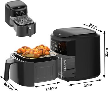 Аерофритюрниця XXL 9л Heißluftfritteuse 2350W з 9 програмами, LED дисплеєм, підтриманням тепла, металевим внутрішнім простором для сімейних страв