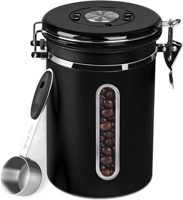 Кейс для кави ROCKY&CHAO 1.8L з нержавіючої сталі, герметичний, з вікном, для кавових зерен, чаю, горіхів, какао