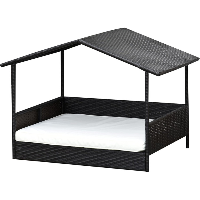 PawHut Лежанка для собак на вулицю з дахом, піднята лежанка для маленьких та середніх собак, прохолодна лежанка для домашніх тварин з металевим каркасом, подушка для вулиці, 69 x 98 x 70 см, кавово-коричневий колір