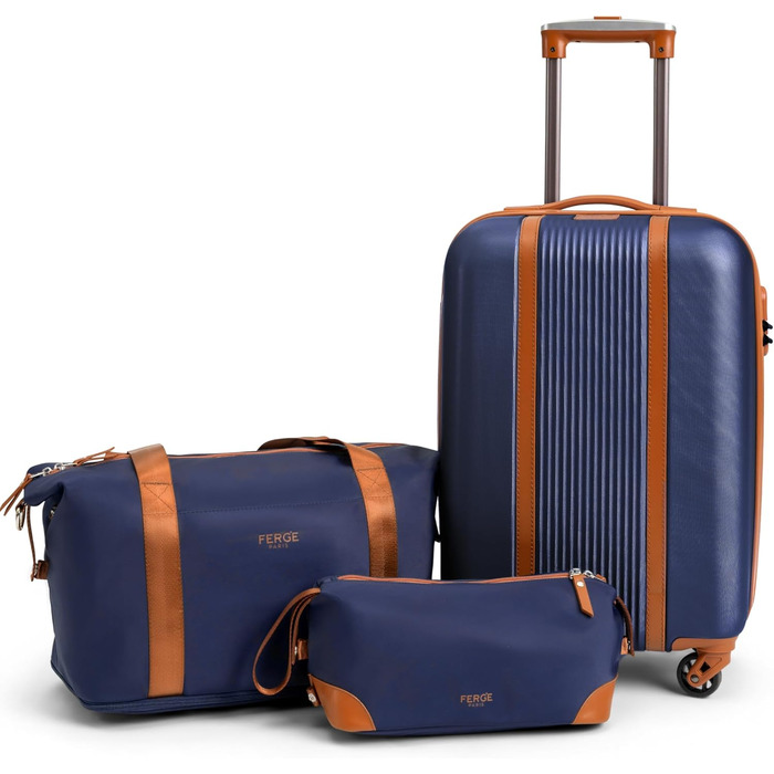 Набір валіз FERGÉ Milano 5-ти частинний з жорстким корпусом + сумка + органайзер - 3 шт. (Бежевий/Блакитно-коричневий)