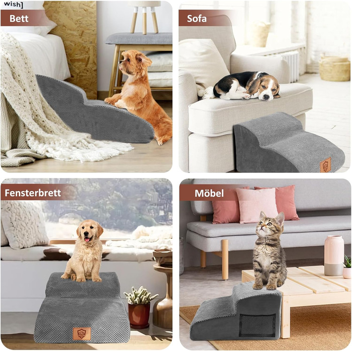 Dog Stairs, Pet Stairs, Foam Dog Stairs, Washable Non-Slip Cat Stairs, Dog Stairs for Small Dogs and Cats, Portable Dog Ramp for Bed, Couch and Car