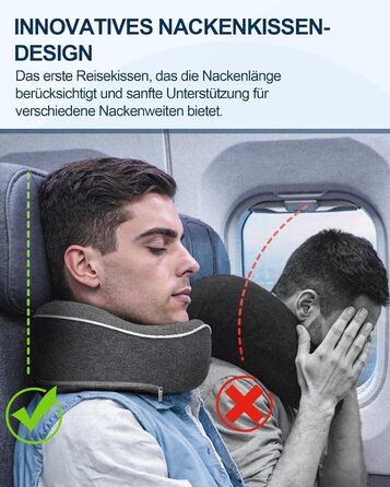 Подушка для шиї в літак, доросла, з піною з пам'яті, регульована та компактна, для автомобіля з навушниками, маскою для сну, чохлом