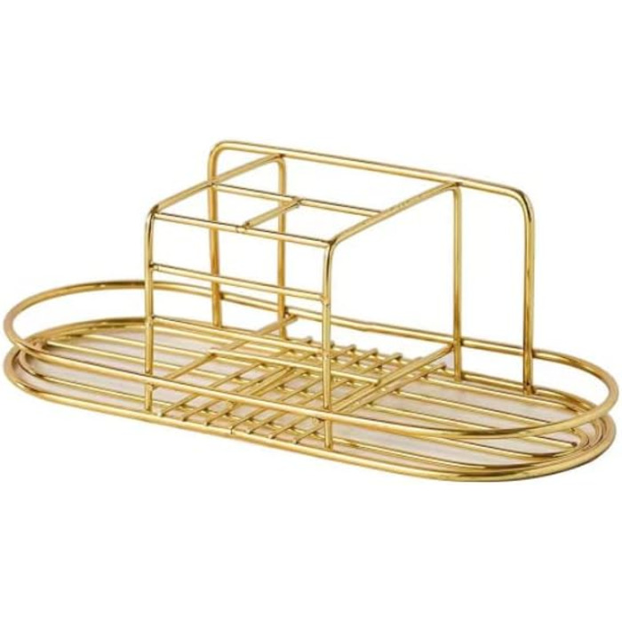 Toothbrush holder with cup, holder for electric toothbrush, toothpaste, stainless steel, bathroom stand or wall mount, with 2 cups (Gold)