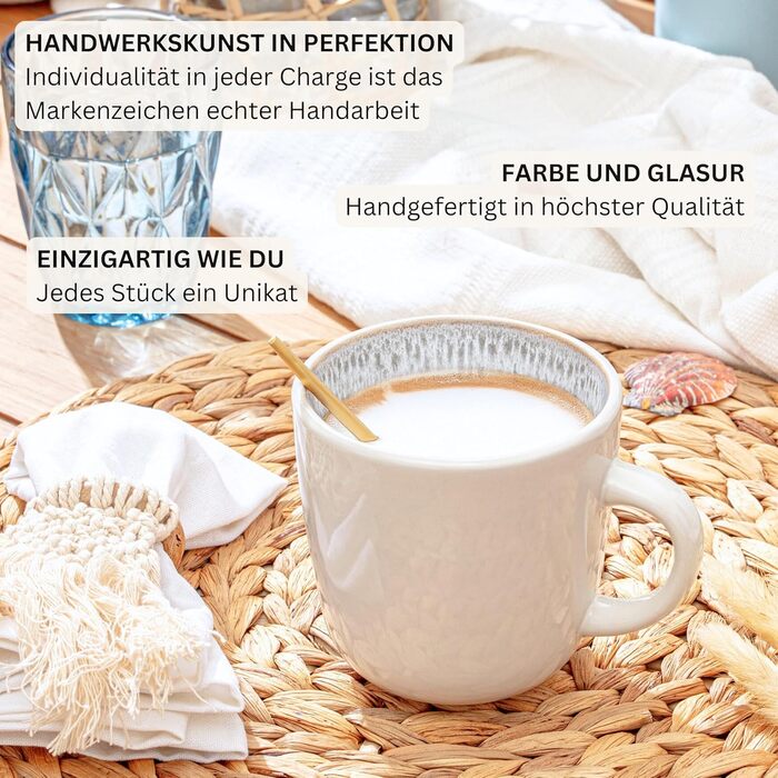 Набір кавових чашок SÄNGER Kreta (6 шт.), 350 мл, кераміка, блакитний, для кави та чаю, миття в посудомийній машині, мікрохвильова піч