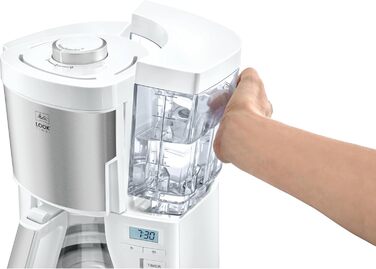 Melitta Look Timer - Filter Coffee Machine - Timer Function - Drip Stop - 10 Cups - White (1025-07) White with Glass Carafe Single