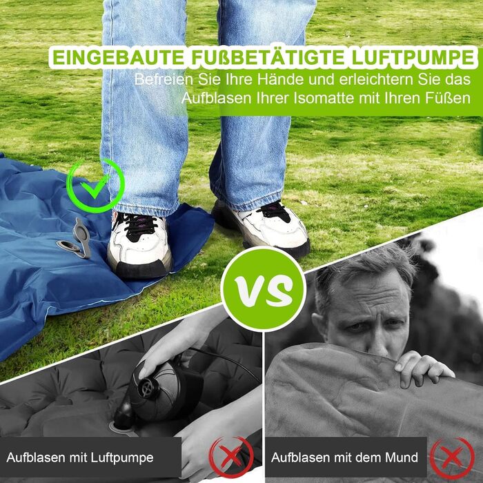 Каремат туристичний самонадувний Cunbayi з інтегрованими подушками та насосом для кемпінгу, пікніків, відпочинку на природі. Кольори: блакитний