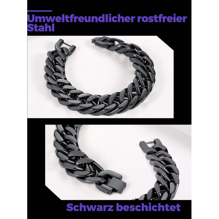 Чоловічий браслет Richsteel з нержавіючої сталі, срібно-золотий/чорний, 17 мм, 19 см, кубинський ланцюг, подарункова коробка