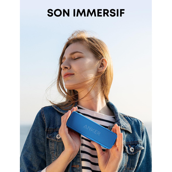 Anker SoundCore 2 Bluetooth колонка, потужний бас, 24 год автономії, IPX7 водозахист, бездротова колонка для iPhone, Samsung (блакитний, відновлений)