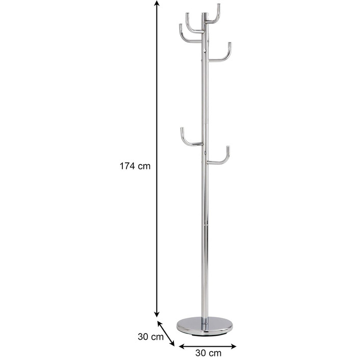 IDIMEX Clothes Rack Mila made of metal, a practical coat rack with 8 hooks. Timeless hat stand with round chrome base.