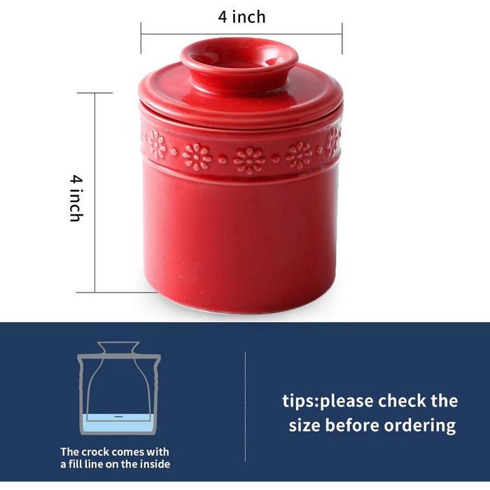 KOOV Ceramic Butter Top for Countertop, French Butter Dish, Large Capacity, Daisy Series (red)