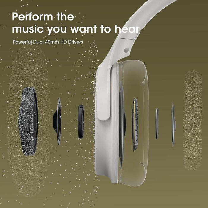 DOQAUS Бездротові Bluetooth навушники Over-Ear з мікрофоном, 70 годин роботи, Bluetooth 5.3, 3 режими EQ, HiFi Stereo, складні, сірий колір