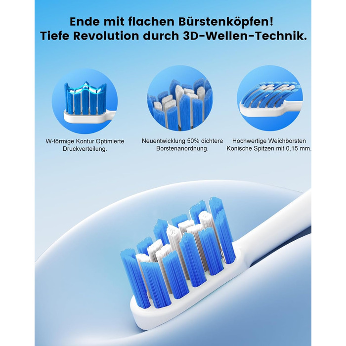 Електрична зубна щітка зі звуковою технологією, 5 режимів, таймер 30s, відбілює зуби за 2 тижні, 8 змінних насадок, IPX7, блакитна