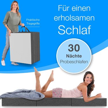 Складаний гостьовий матрац ELONEO Premium Visco 75x200 см, висота 15 см, ортопедичний, для подорожей, сірий/білий, знімний чохол, праний