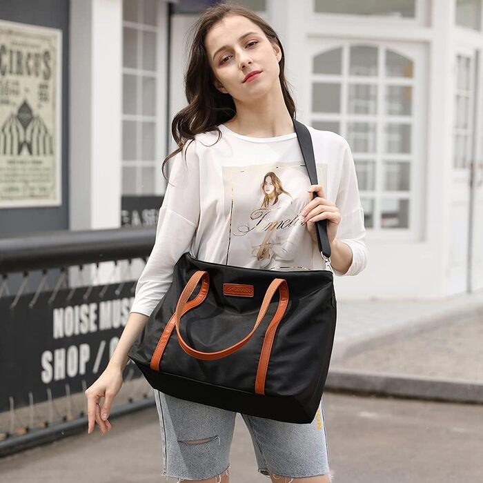 Zhongningyifeng Women's Nylon Tote Bag 15.6 Inch Laptop Shoulder Handbag Wallet for Travel Work