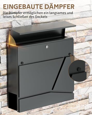 Поштовий ящик Edestahl Anthrazit з газетницею (37x37x10 см), персоналізований з табличкою для імені, вуличний, захист від реклами