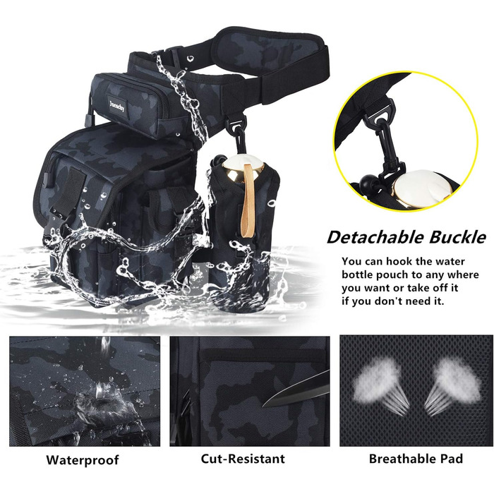 Тактична набедрена сумка Jueachy, водонепроникна, для мотоциклів, риболовлі, кемпінгу (чорний камуфляж)
