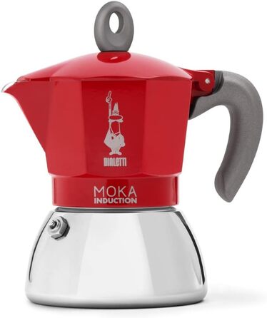 Bialetti - Moka Induction, Moka Pot, Suitable for All Cooktops, 4 Cups Espresso (150ml), Red 4 Cups New Moka Induction Red