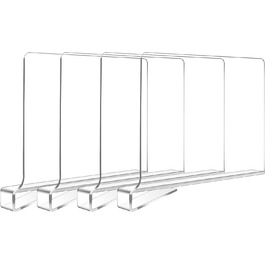 8-Piece Clear Acrylic Shelf Dividers, Multifunctional Shelf Organizer, Adjustable Clothes Organizer, Clear Storage Organizer for Pantry, Wood Shelf, Bedroom (Clear-4)