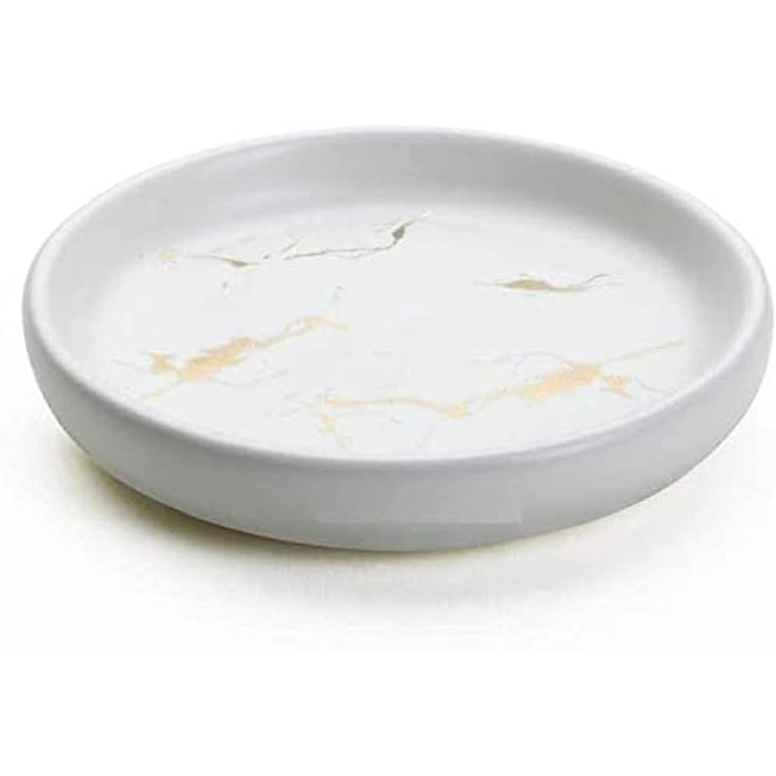 Керамічна мильниця FülleMore з імітацією мармуру, 11.2x2.2 см, кругла, для ванної, душу, кухні (біла)