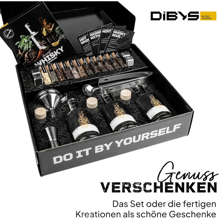 Набір для самостійного приготування віскі DIBYS: 12 натуральних інгредієнтів та аксесуари | Набір для приготування спецій до віскі | Подарунковий набір для поціновувачів віскі | Віскі-конструктор з 4 рецептами