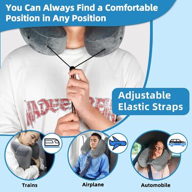 Подушка для шиї в літак надувна, подушка-літачок, подушка для дорослих з підголовником, капелюх, сумка, маска для сну, навушники для подорожей, авто, офіс (сіра)