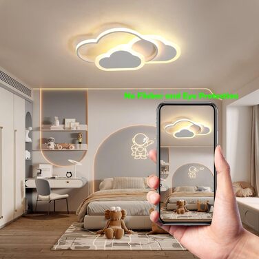 LED Ceiling Light for Kids' Room, Lamp Ceiling, 42CM Ceiling Lamp for Kids' Room, Dimmable with Remote Control, 32W Lamp for Kids' Room Ceiling Light, Clouds for Living Room, Bedroom