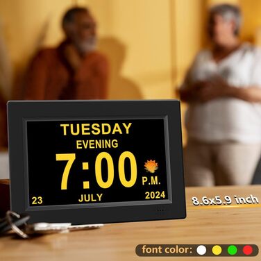 20.3 cm Extra Large Digital Alarm Clock with Limited Visibility, Day and Time for Seniors, Calendar Clock, Automatically Dimming Clock