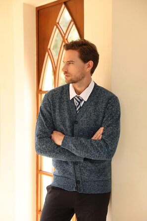 Чоловічий в'язаний кардиган Allthemen з V-подібним вирізом, з підкладкою та ґудзиками, грубий в'язаний светр, тепла перехідна куртка для чоловіків (4XL, сірий+блакитний)