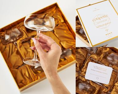 Набір келихів Coupette для коктейлів та шампанського, 4 шт. | 260 мл, кришталь, довгий ніж | для Мартіні, Дайкірі, Космополітен