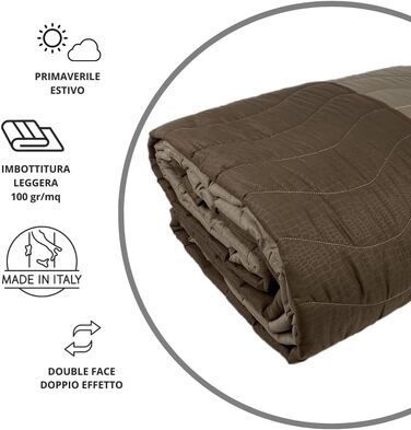 Плед на ліжко 240x260 см, двосторонній дизайн, осінньо-весняний (100 г/м²), степний, підкладковий, для двоспального ліжка, з м'якої мікрофібри, Made in Italy (колір: коричневий/мокко)