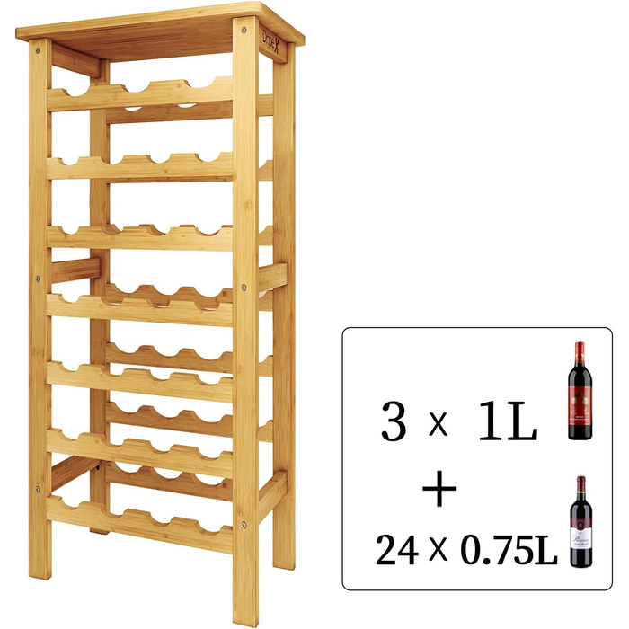 Dripex Wine Rack Bamboo Wine Bottle Rack 7 Tier Bottle Rack for Cellar Kitchen 27 Bottles 0.75 and 1 Liter 47 x 29 x 102CM