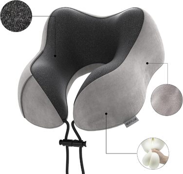 Подушка для шиї Sender Reisekissen з Memory Foam - зручна для подорожей літаком, потягом, авто. Сірого кольору.