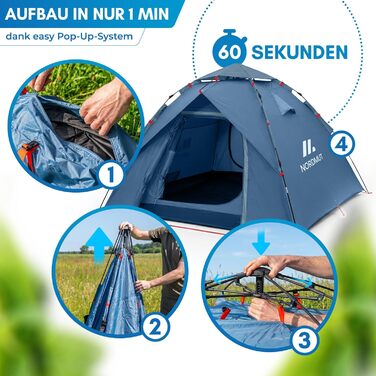 Намет кемпінговий NORDMUT Pop-Up 2-4 особи, водонепроникний, блакитний, з UV-захистом, швидке встановлення