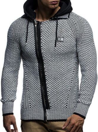 Кардиган чоловічий Leif Nelson з відстібною капюшоном та блискавкою - чоловіча в'язана куртка-кардиган для зими та літа (XXL, чорно-кремовий)