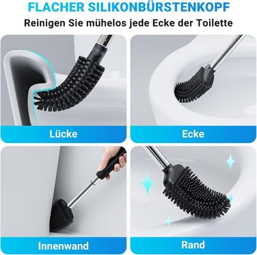 Набір щіток для унітазу Fowooyeen: 2 шт., чорний, без свердління, з тримачем, силікон, плоска головка у формі серця
