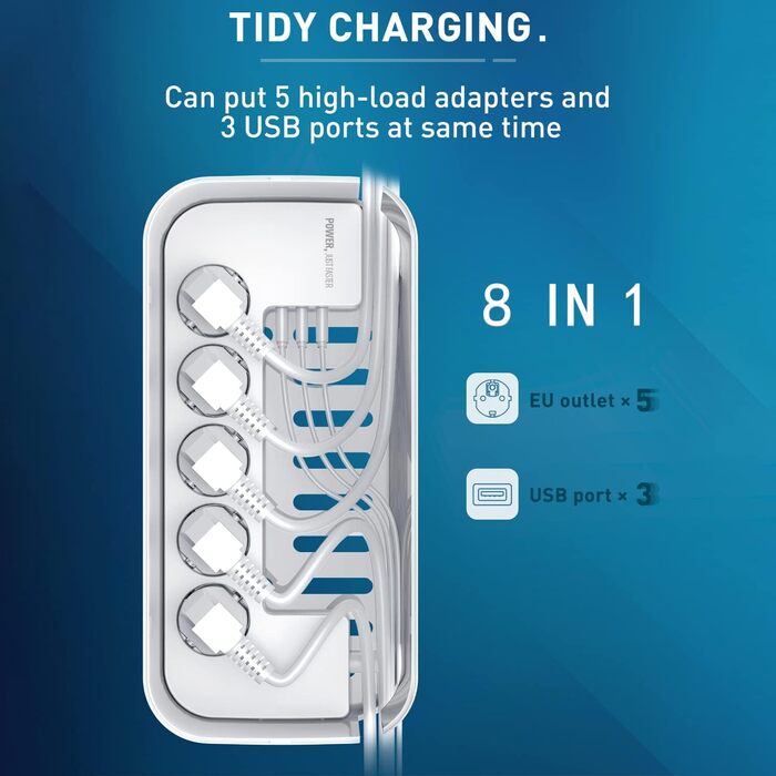 Клема з кабельною коробкою білого кольору, мережевий фільтр із 5 розетками та 3 USB-портами, органайзер для столу, коробка для кабелів з адаптером розеток, 29.5 * 14 * 14 см, кабель 2 м білий