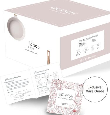 Набір посуду RIOVARM з індукційним дном, антипригарне покриття граніт, набір каструль та сковорідок з кришками, без PFOA, з ручками з імітацією дерева, сковорода, каструля, ковшик