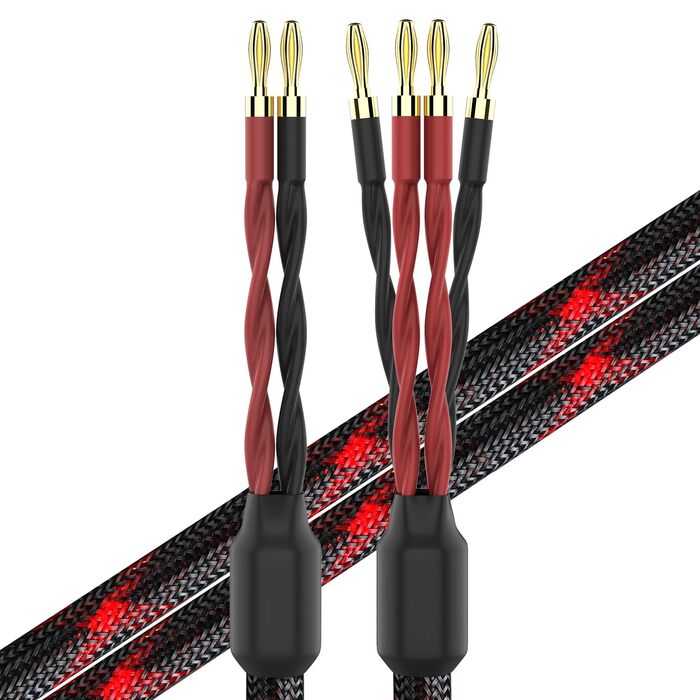 Акустичний кабель KK Cable k4B-2B Bi-Wire для колонок, 2.5 м, 1 пара (12 бананових роз'ємів), чорний, FCC-сертифікований, для зовнішнього використання