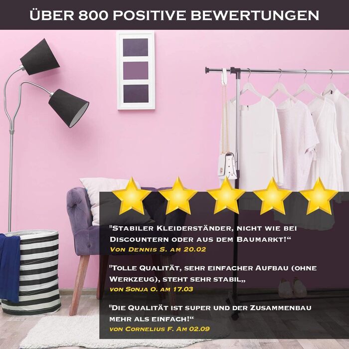 HELDENWERK Clothes Rail with Wheels - Coat Rack Stand, Stable and Load-Bearing - Extendable Clothes Rail