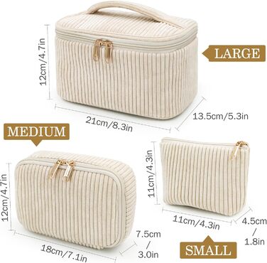 Набір косметичок для жінок: 3 шт. - для макіяжу, подорожей, повсякденного використання. Колір: бежевий