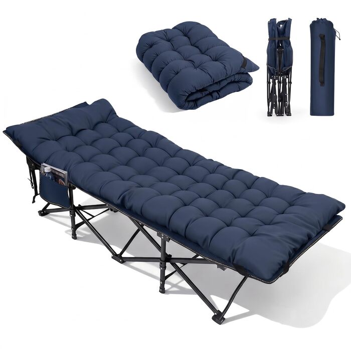Ліжко похідне розкладне Sekey XXL 190x71x35 см, блакитне з матрацом, сталеві труби, Oxford тканина - для кемпінгу, риболовлі