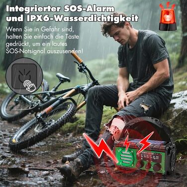 Сонячне радіо 20000mAh з ручним генератором, AM/FM, LED ліхтарик, SOS-сигнал, IPX6, для кемпінгу та подорожей (зелене)