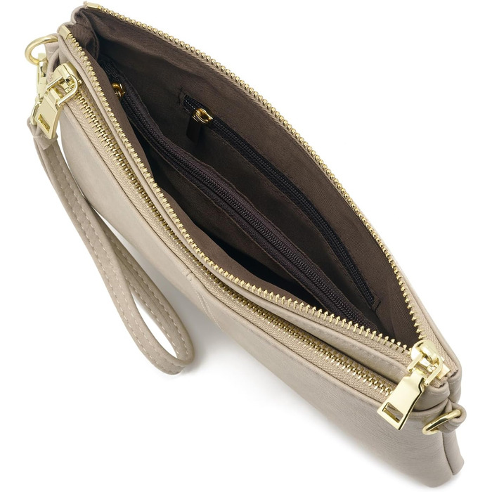 Жіноча сумка-месенджер зі шкіри, бежева: кросбоді, багато відділень, класичний стиль