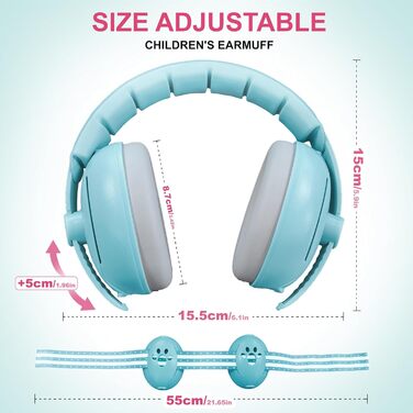Навушники-затискачі для захисту вух дитини (0-4 роки) - блакитні. Захист від шуму, легка ABS-оболонка, регульоване наголов'я, для сну, подорожей та повсякденного використання