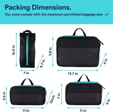 Набір кубиків-органайзерів для багажу Atacama Premium: компресійні мішки з двома кишенями для рюкзака та валізи - чорний, комплект з 6 шт. (4 шт.)