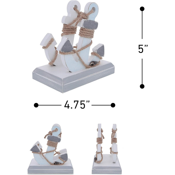 CoTa Global Moonlight Anchor Nautical Wooden Napkin Holder, 5 inches, Coastal Theme, for Tables and Countertops, Decorative Wooden Napkin Holder Kitchen, Cute Beach Decor Table Napkin Holder